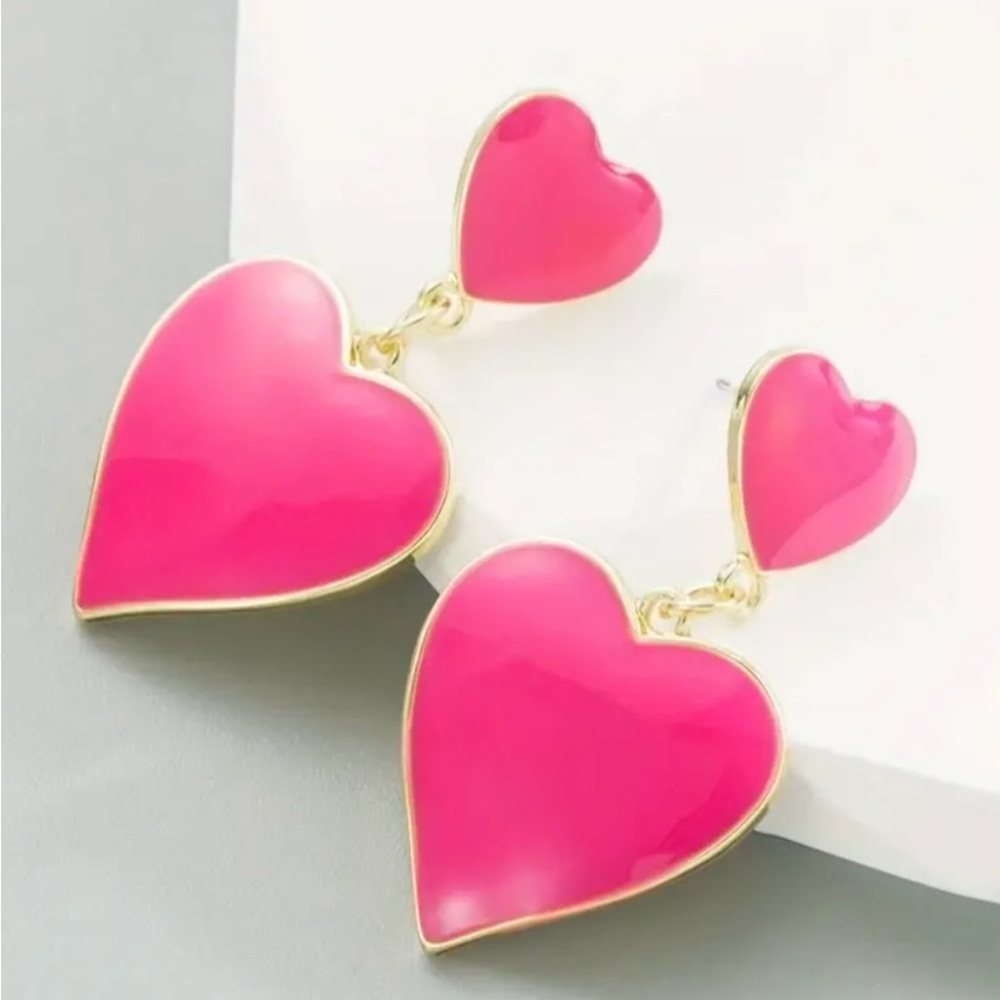 Pink Multi-Layered Heart Drop Earrings | Y2K Minimalist Boho Jewelry Gift